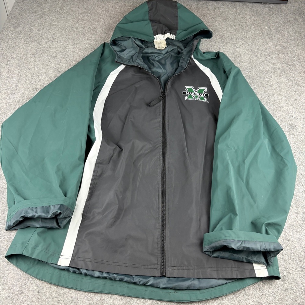Vintage Mighty Mac Sport Jacket Mens Large Marshall University Windbreaker Green